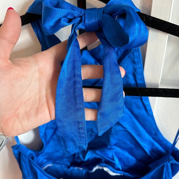 ZARA High Neck Open Back Satin Mini Halter Dress Royal Blue Size Small - Picture 9 of 12